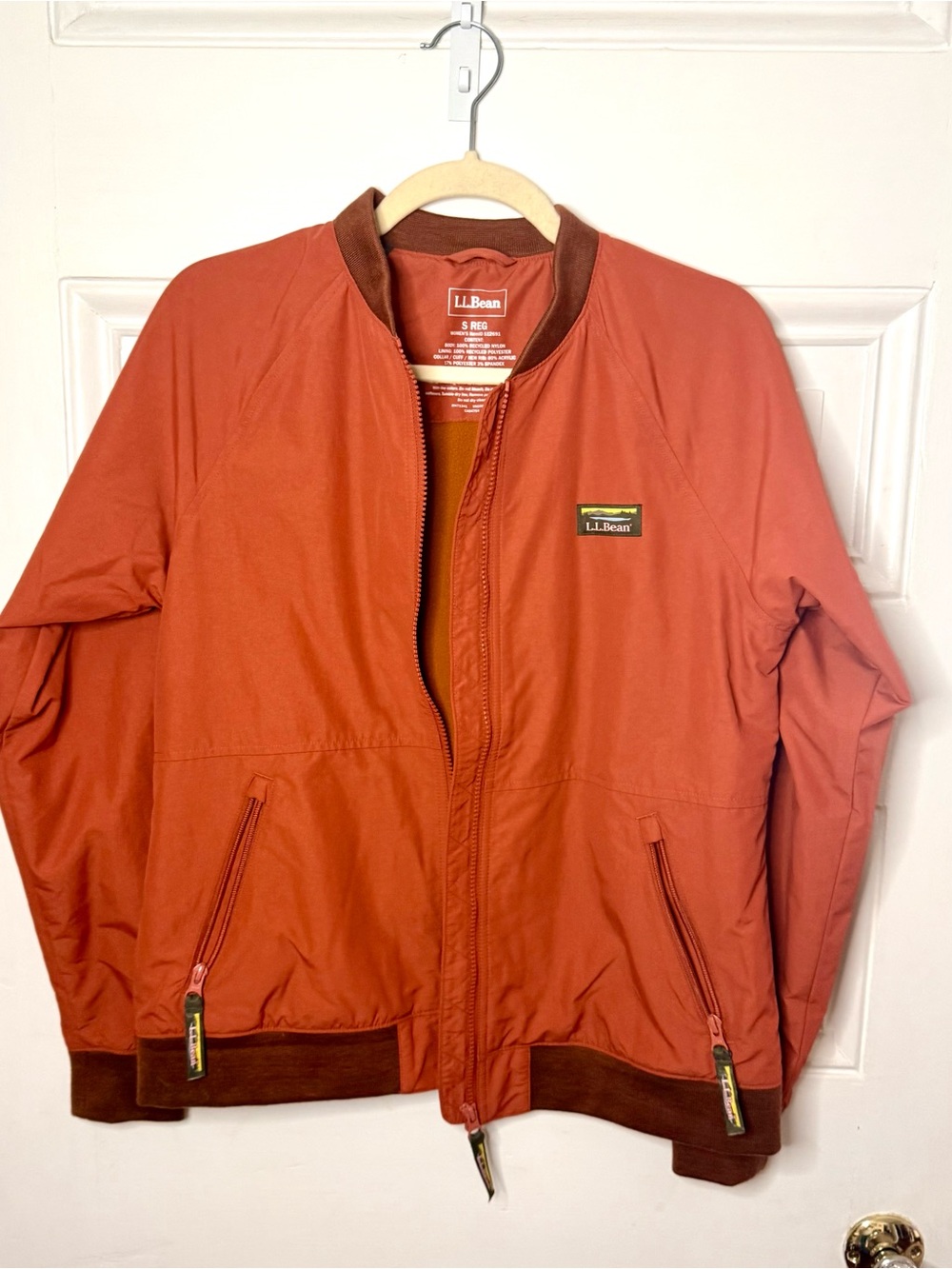 NWOT L.L. Bean Men’s or Women’s Orange Bomber Jacket with Brown Trim